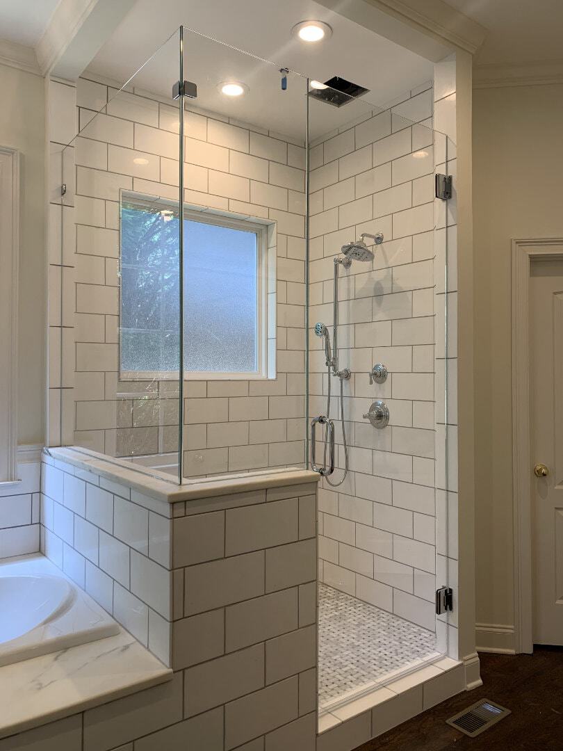 This shower appears smaller than it really is standing at approximately 90” tall. With a 36” wide door, the hinges required are top-of-the-line, extra heavy duty hinges.